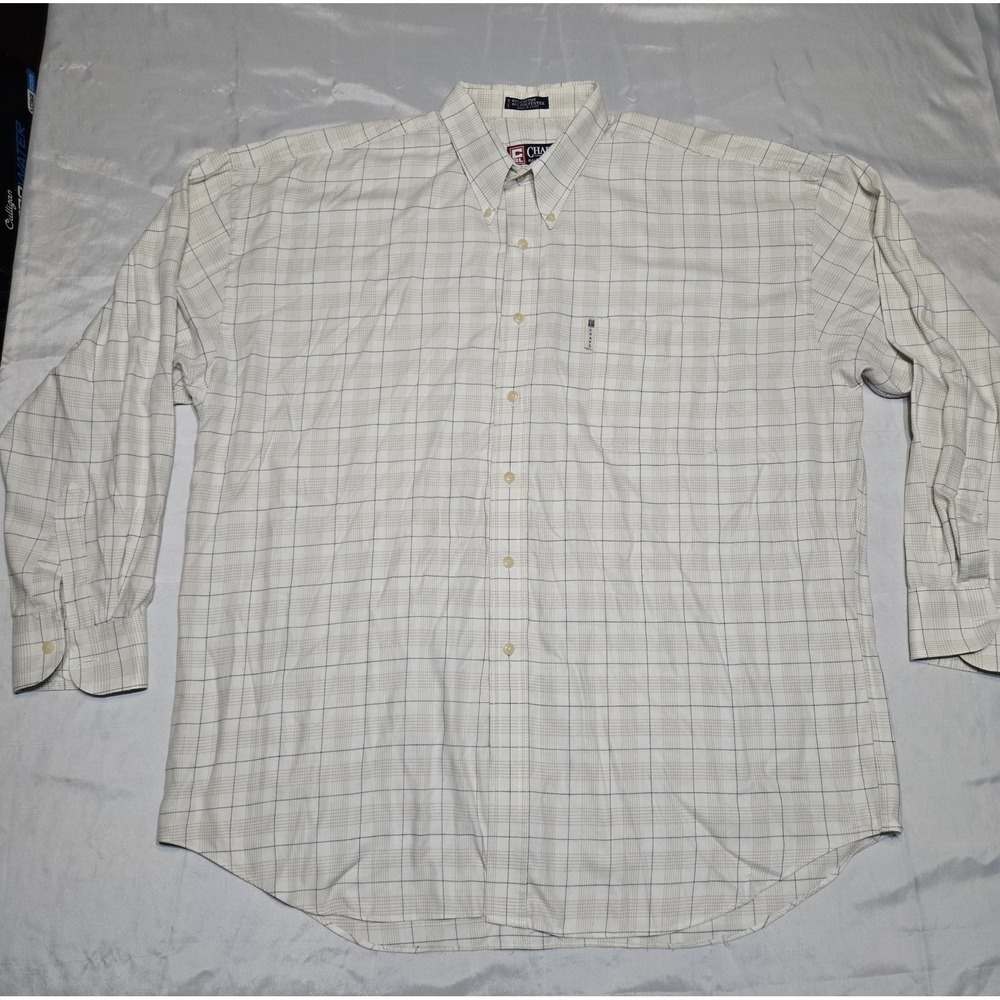 Ralph‎ Lauren Chaps Mens XL Button Dress Shirt Checkered Vtg Neutral ***